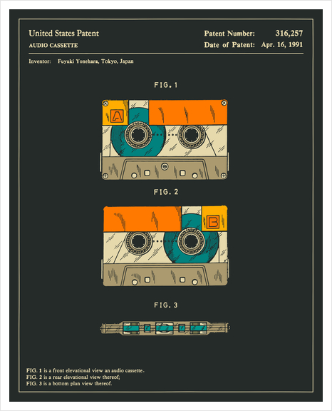 CASSETTE PATENT Art Print by Jazzberry Blue