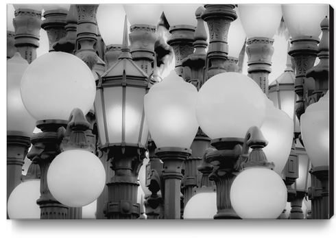 Urban Light at LACMA Los Angeles California USA in black and white Canvas Print by Timmy333