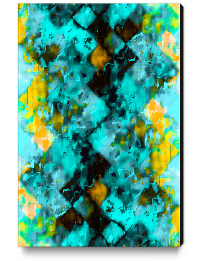 geometric pixel pattern painting abstract in blue and yellow Canvas Print by Timmy333