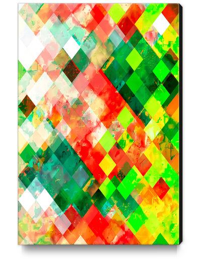 geometric square pixel pattern abstract background in green red yellow Canvas Print by Timmy333