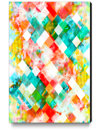 geometric pixel square pattern abstract in green orange blue Canvas Print by Timmy333