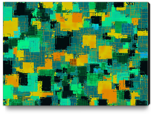 geometric square pattern abstract in green and yellow Canvas Print by Timmy333