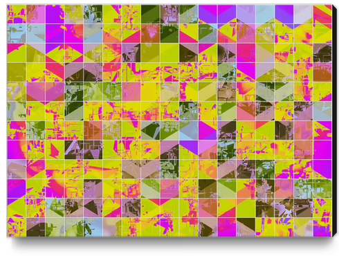 geometric square pattern abstract in yellow green pink Canvas Print by Timmy333