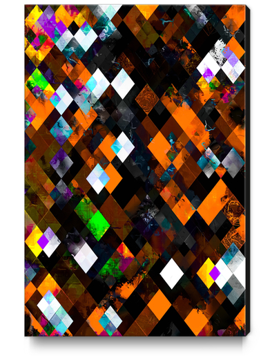 geometric pixel square pattern abstract art in orange brown green Canvas Print by Timmy333