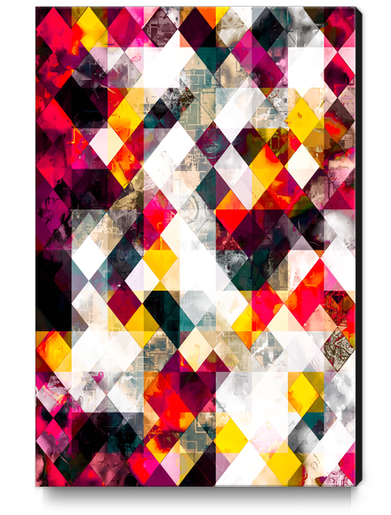 geometric pixel square pattern abstract background in red pink yellow Canvas Print by Timmy333