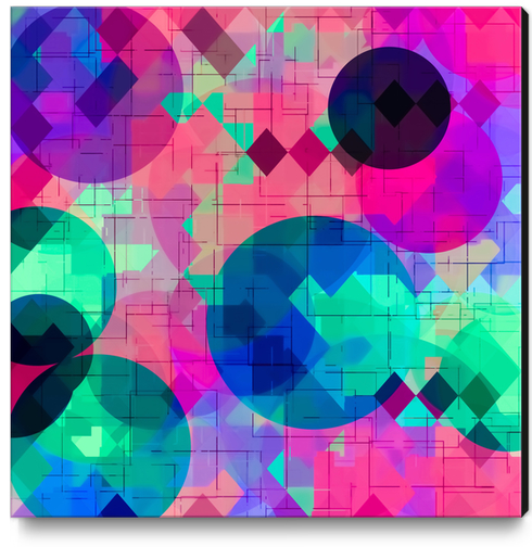 geometric square pixel and circle pattern abstract in pink blue green Canvas Print by Timmy333