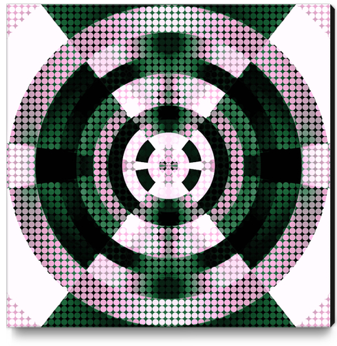 graphic design geometric symmetry circle pattern abstract background in green pink Canvas Print by Timmy333