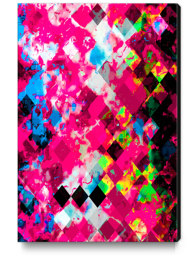 geometric square pixel pattern abstract in pink blue yellow Canvas Print by Timmy333