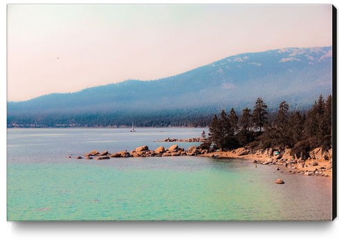 Lake view with mountain background at Lake Tahoe Nevada USA Canvas Print by Timmy333