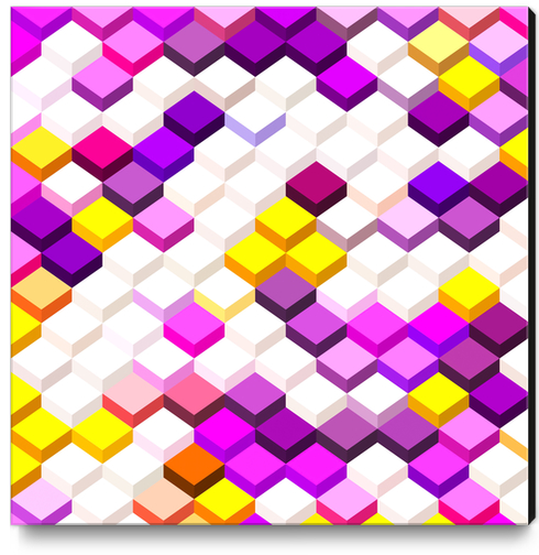 geometric square cube pattern abstract background in purple pink yellow Canvas Print by Timmy333