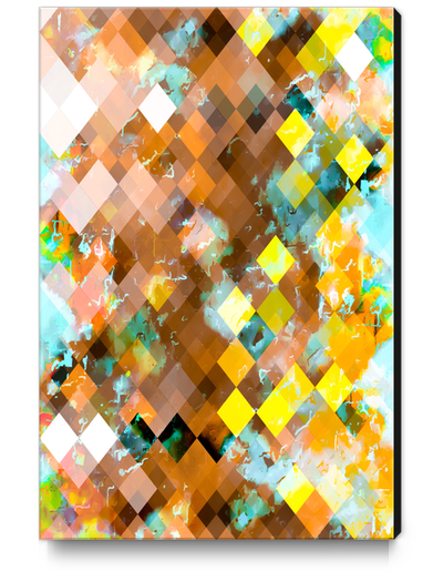 geometric pixel square pattern abstract art background in brown yellow blue Canvas Print by Timmy333