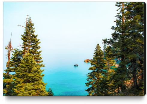 boat on the blue lake at Lake Tahoe, California, USA Canvas Print by Timmy333