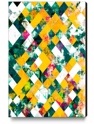 geometric pixel square pattern abstract art in green and yellow Canvas Print by Timmy333