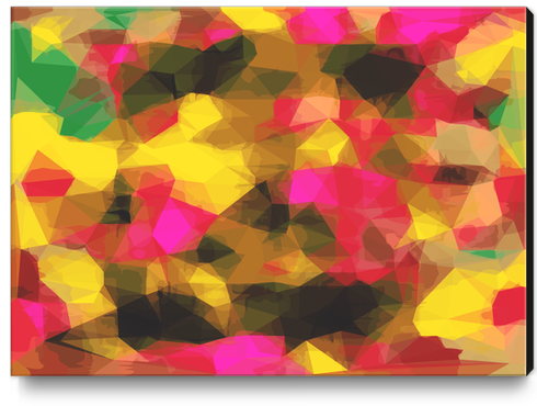 psychedelic geometric polygon shape pattern abstract in pink yellow green Canvas Print by Timmy333