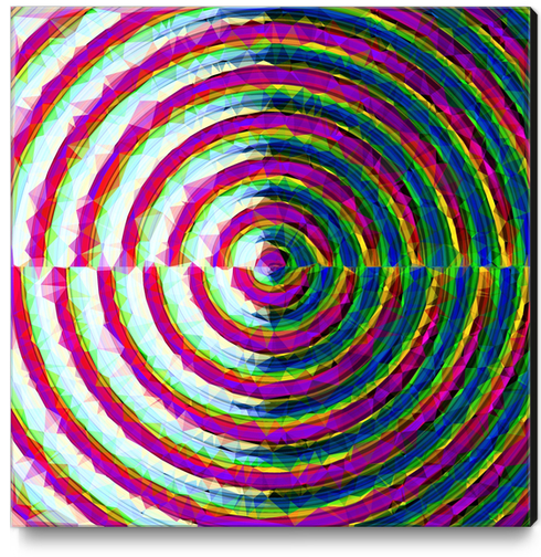 psychedelic geometric polygon pattern in circle shape with pink blue green Canvas Print by Timmy333