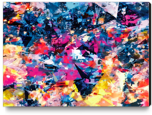 psychedelic geometric triangle pattern abstract in blue pink red yellow Canvas Print by Timmy333