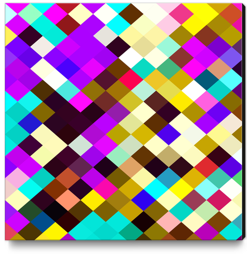 geometric square pixel pattern abstract in purple pink yellow blue brown Canvas Print by Timmy333