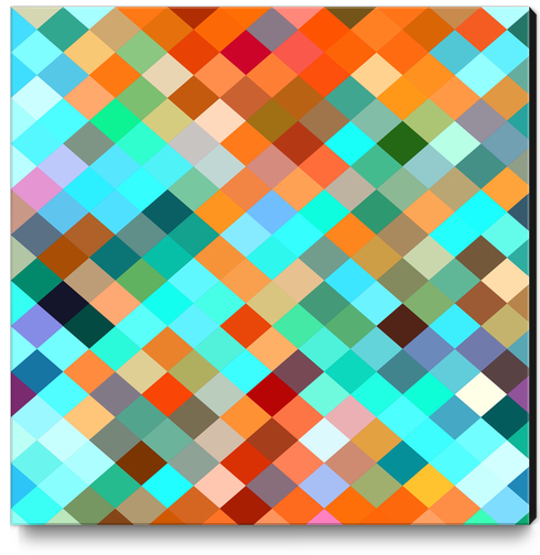 geometric square pixel pattern abstract in blue orange yellow brown green Canvas Print by Timmy333