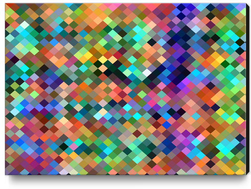 geometric square pixel pattern abstract in orange blue purple pink green yellow Canvas Print by Timmy333