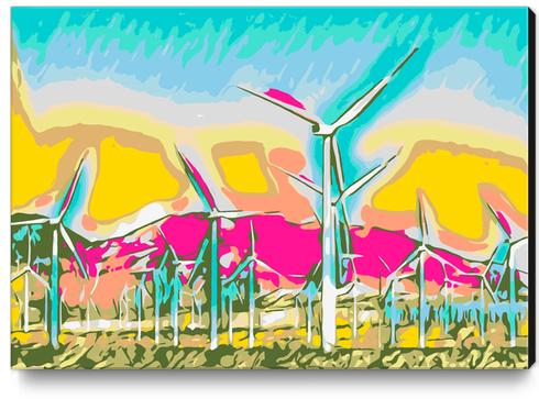 wind turbine in the desert with mountain background Canvas Print by Timmy333