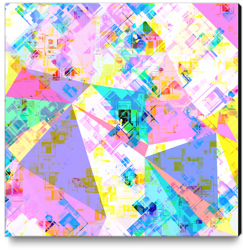 geometric triangle pattern abstract background in pink blue yellow green Canvas Print by Timmy333