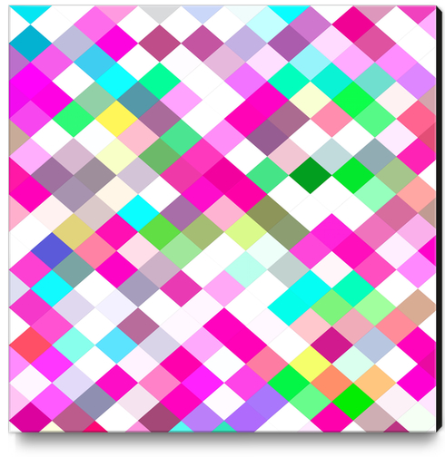 geometric square pixel pattern abstract in pink green yellow blue Canvas Print by Timmy333