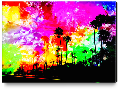 palm tree at the California beach with colorful painting abstract background Canvas Print by Timmy333