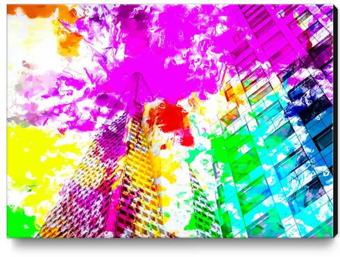 pyramid building and modern building exterior at San Francisco, USA with colorful painting abstract background Canvas Print by Timmy333