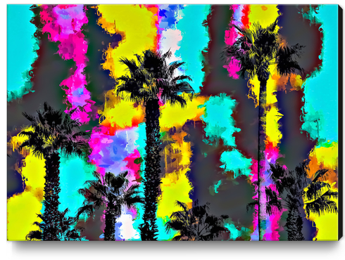 palm tree pattern with painting texture abstract in green blue yellow pink Canvas Print by Timmy333