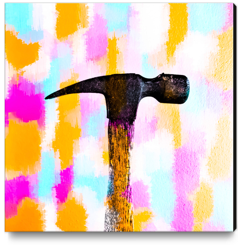 hammer with colorful painting abstract background in pink orange blue Canvas Print by Timmy333