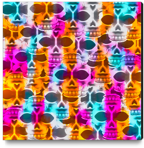 skull art portrait with colorful painting abstract in pink orange blue Canvas Print by Timmy333