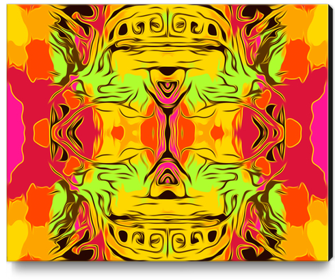 skull head with yellow green red and orange background Canvas Print by Timmy333