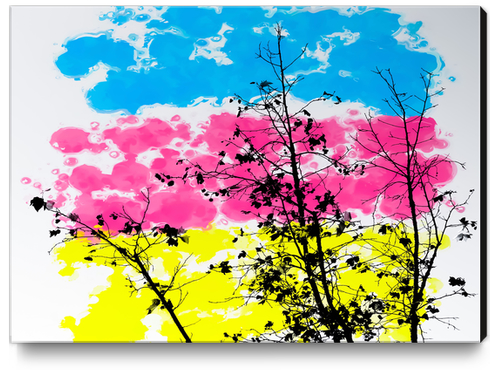 tree branch with leaf and painting texture abstract background in blue pink yellow Canvas Print by Timmy333