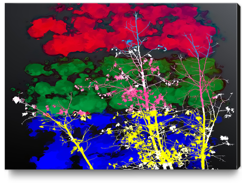 tree branch with leaf and painting texture abstract background in red green blue pink yellow Canvas Print by Timmy333