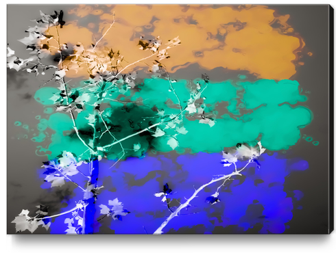 tree branch with leaf and painting abstract background in brown blue green black Canvas Print by Timmy333