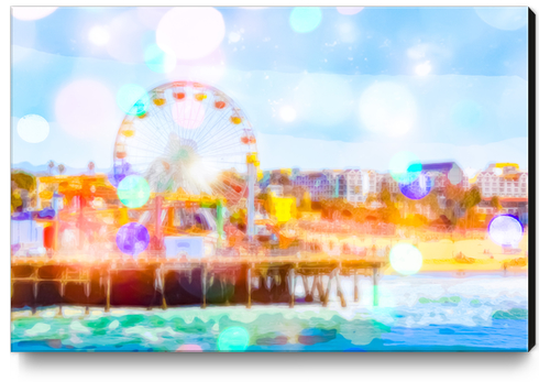 Santa Monica pier, California, USA with colorful bokeh abstract Canvas Print by Timmy333