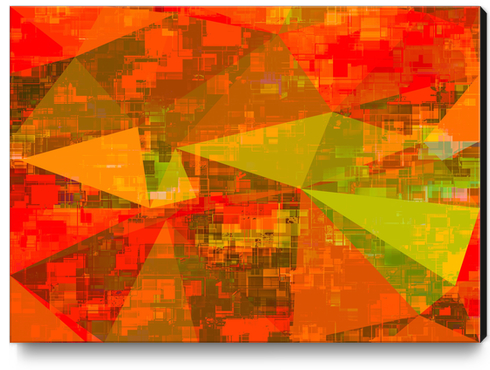 psychedelic geometric triangle pattern abstract with painting abstract background in green brown orange Canvas Print by Timmy333