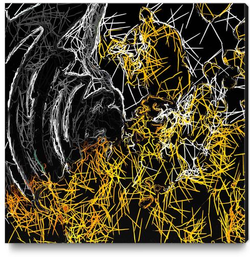 psychedelic sketching line pattern abstract in yellow black and white Canvas Print by Timmy333