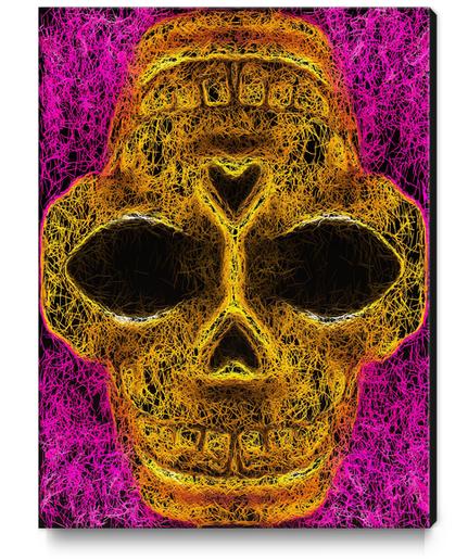 psychedelic geometric painting golden skull head portrait with pink background Canvas Print by Timmy333