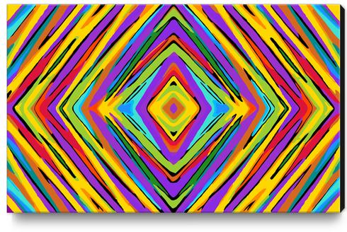 psychedelic geometric graffiti square pattern abstract in blue purple pink yellow green Canvas Print by Timmy333