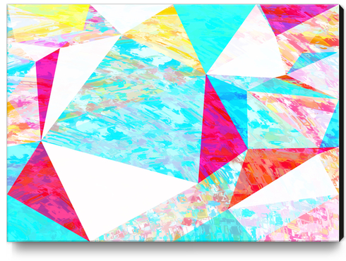 psychedelic geometric triangle polygon pattern abstract in blue pink yellow orange Canvas Print by Timmy333