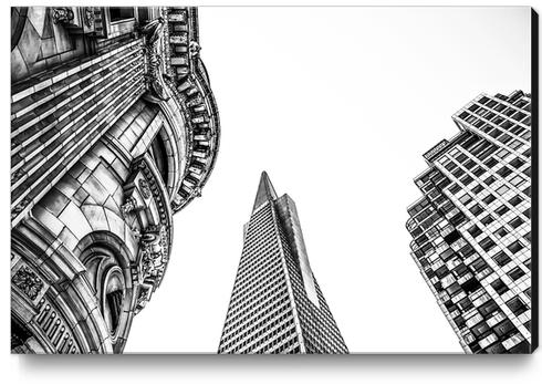 pyramid building and modern building and vintage style building at San Francisco, USA in black and white Canvas Print by Timmy333