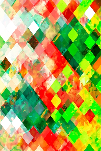 geometric square pixel pattern abstract background in green red yellow by Timmy333