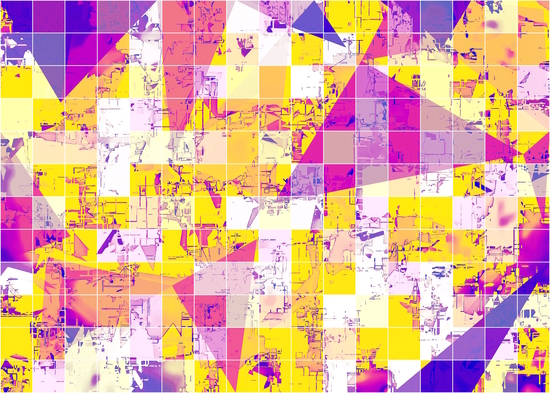 geometric square and triangle pattern abstract in pink yellow blue by Timmy333