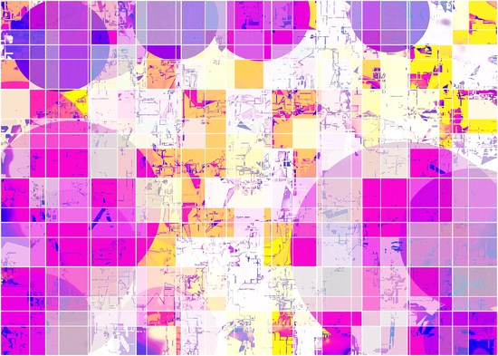 geometric square and circle pattern abstract in pink purple yellow by Timmy333