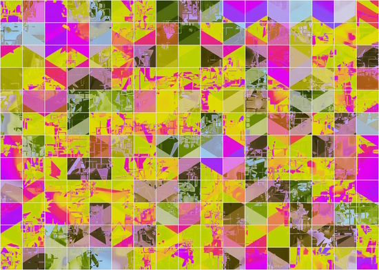 geometric square pattern abstract in yellow green pink by Timmy333