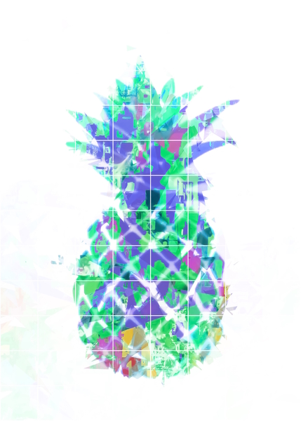 pineapple in green blue yellow with geometric triangle pattern abstract by Timmy333