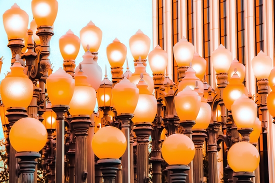 Urban lights pole with blue sky at LACMA art museum, Los Angeles, California, USA by Timmy333