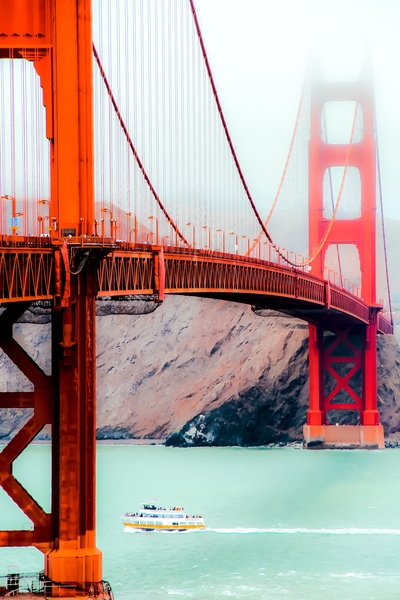 Boat and bridge view at Golden Gate Bridge, San Francisco, USA by Timmy333