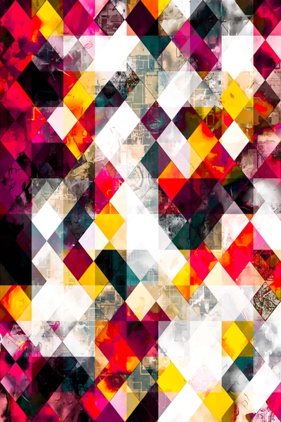 geometric pixel square pattern abstract background in red pink yellow by Timmy333